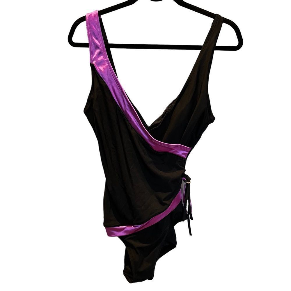Longitude Women's One Piece Swim Suit Black and Fuchsia Size 12